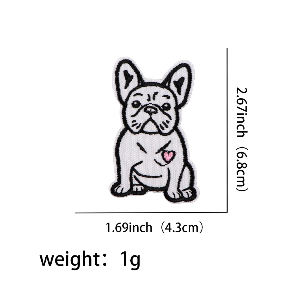 Bulldog Embroidery Patches Cute Pet Dog Iron On Patches On Clothes DIY Dress Jeans Hat Clothing Accesories Applique Stickers