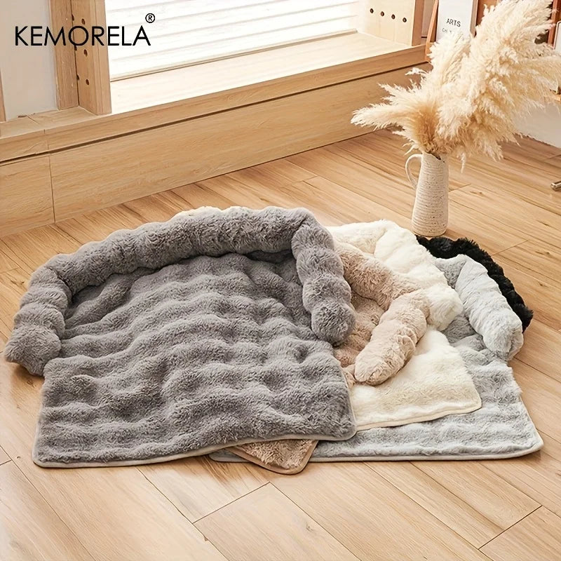 Faux Rabbit Fur Luxury Dog Bed — Plush Mattress with Pillow for Medium Dogs