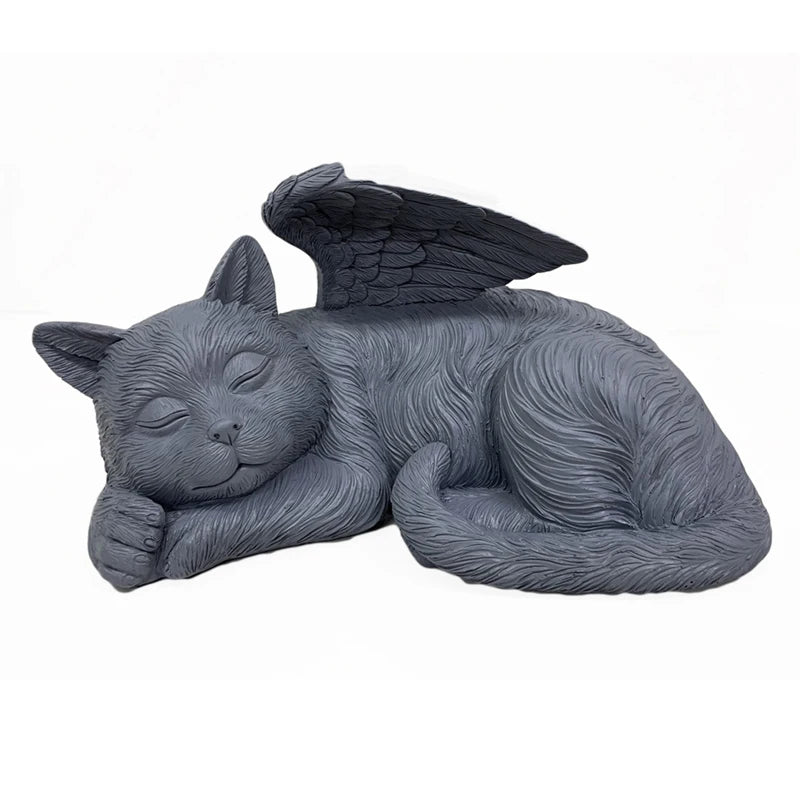 Dog & Cat Angel Memorial Statue — Resin Pet Grave Marker with Wings