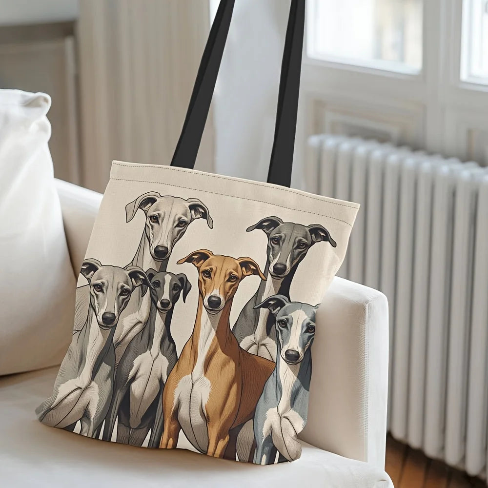 Greyhound & Whippet Dog Print Tote Bag — Reusable (40×40cm)