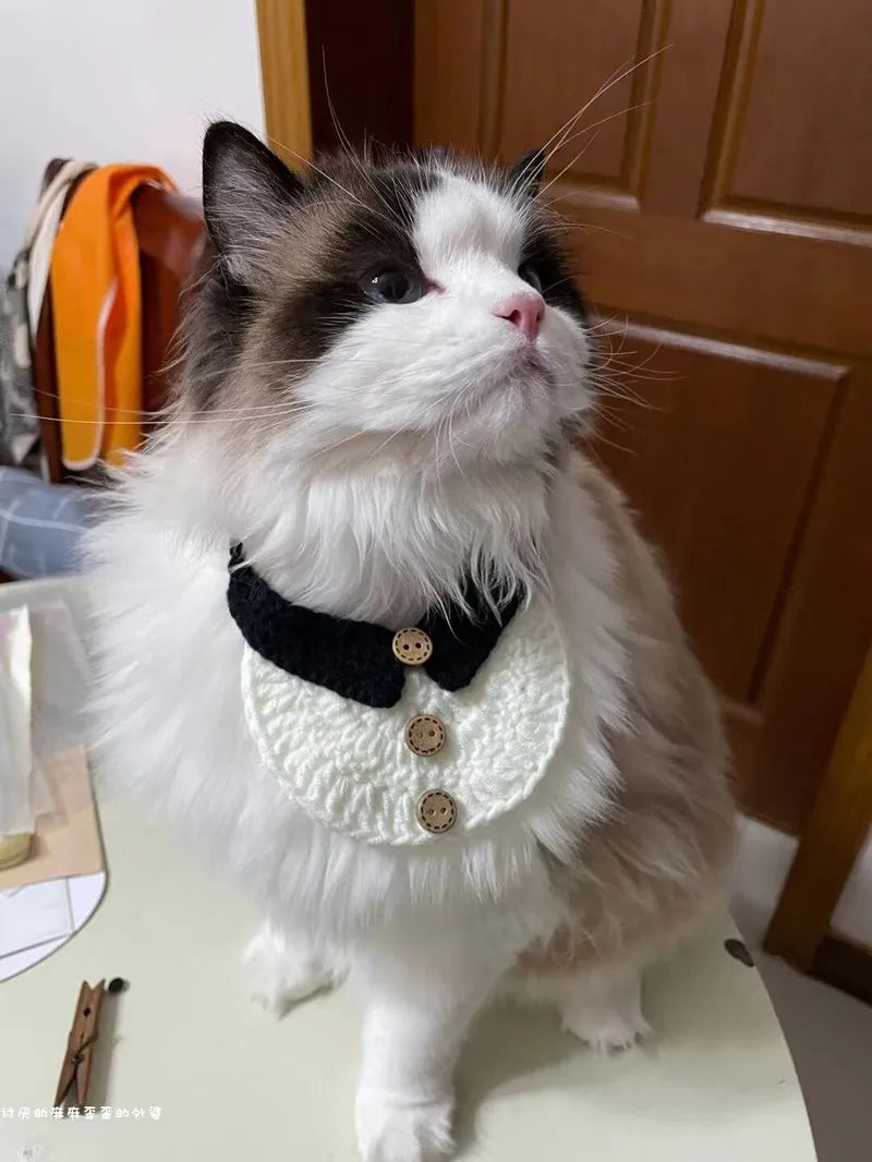 Hand-Knitted Dog Bib Scarf — Cute Cotton Collar for Small Dogs & Cats