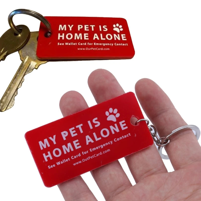 Pet Home Alone Emergency Keychain — Dog & Cat Contact Card Key Tag