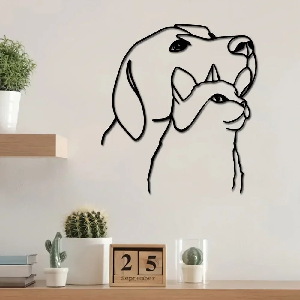 Classic Metal Dog & Cat Wall Art Sculpture — 11.81" Line Art