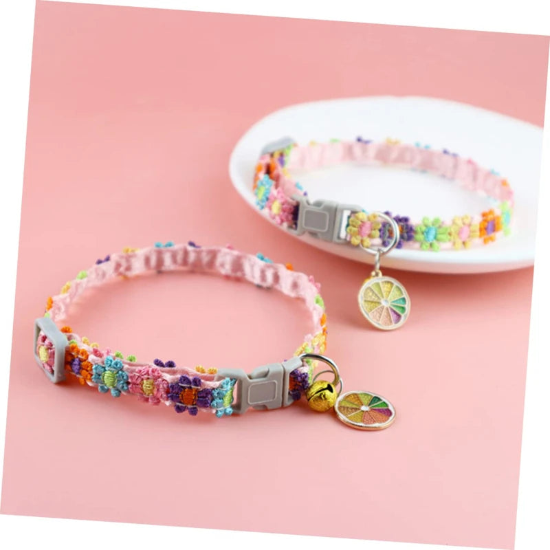 Colorful Dog & Cat Collar with Bell — Cartoon Paw Print, Adjustable, 14 Colours