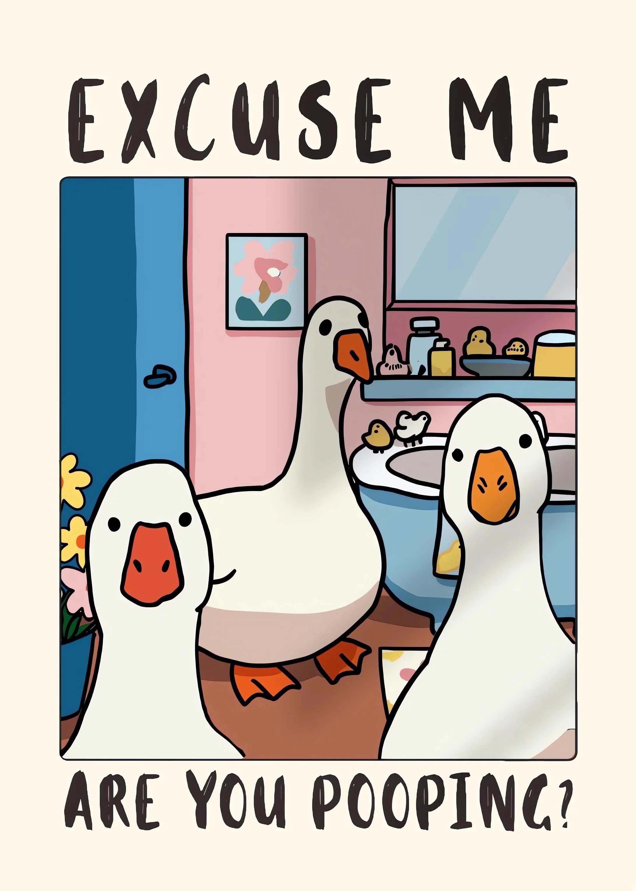 Funny Dog & Cat Bathroom Poster – “Excuse Me, Are You Pooping?” Wall Art Print