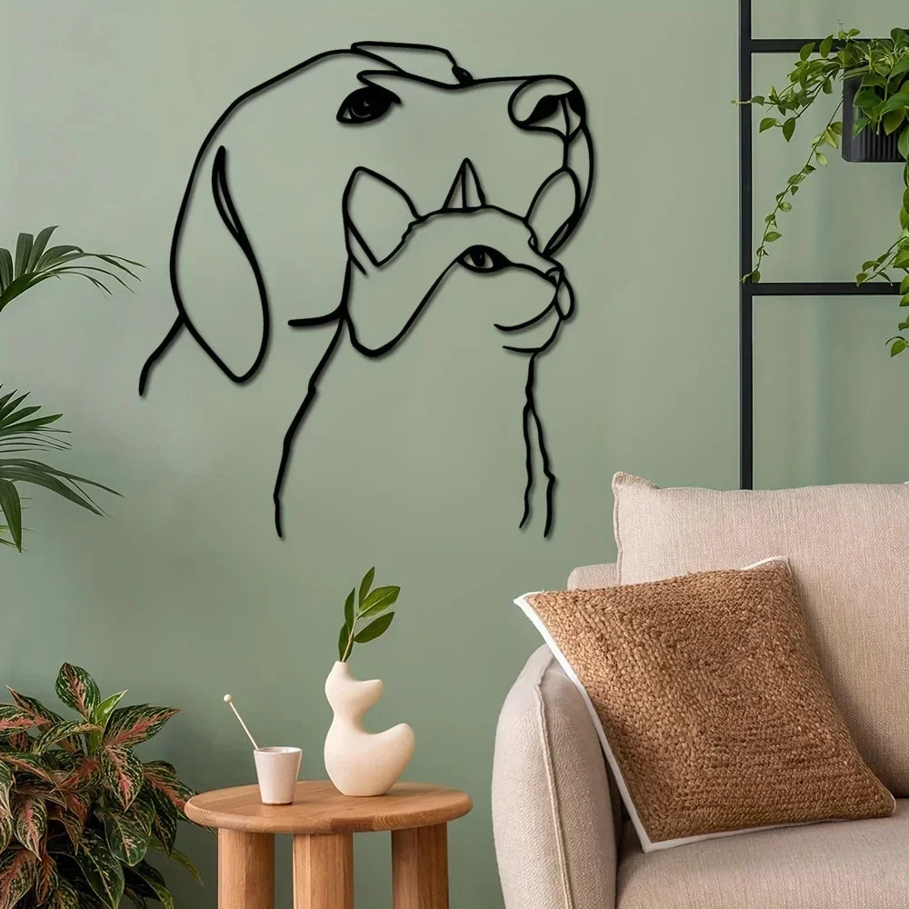 Classic Metal Dog & Cat Wall Art Sculpture — 11.81" Line Art