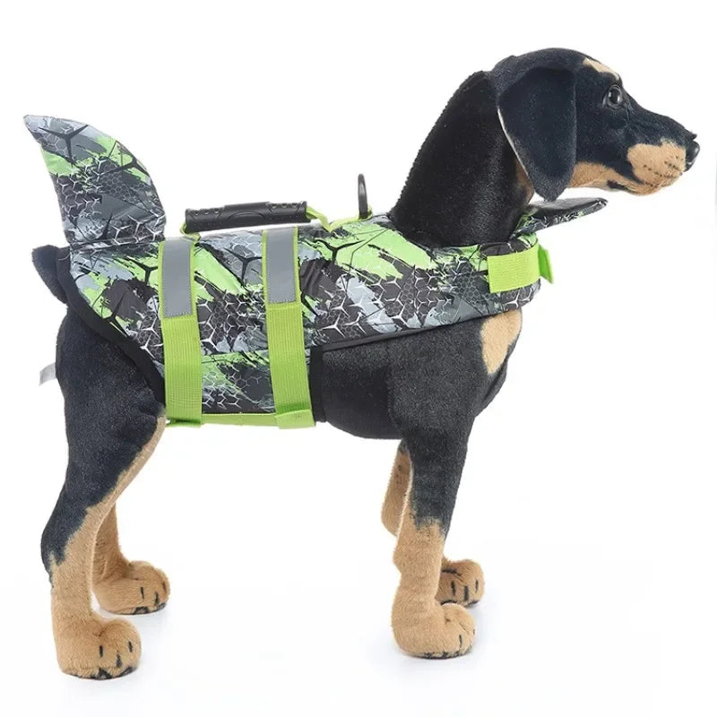 Shark Dog Life Jacket – Buoyancy Swim Vest with Rescue Handle for Dogs