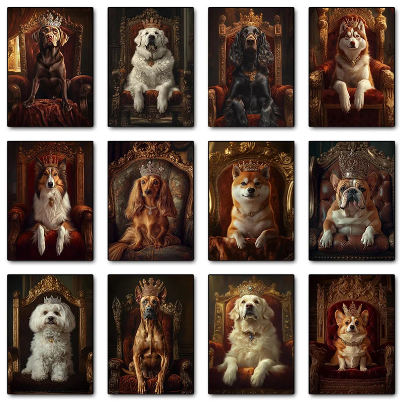 Royal Dog Portrait Canvas Print – Watercolour Wall Art for Dog Lovers