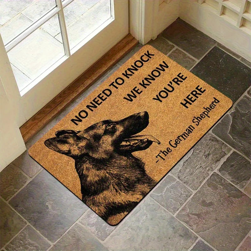 "No Need to Knock" German Shepherd Door Mat — Flannel Welcome Rug for Dog Lovers