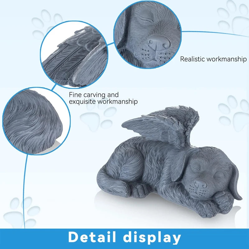 Dog & Cat Angel Memorial Statue — Resin Pet Grave Marker with Wings