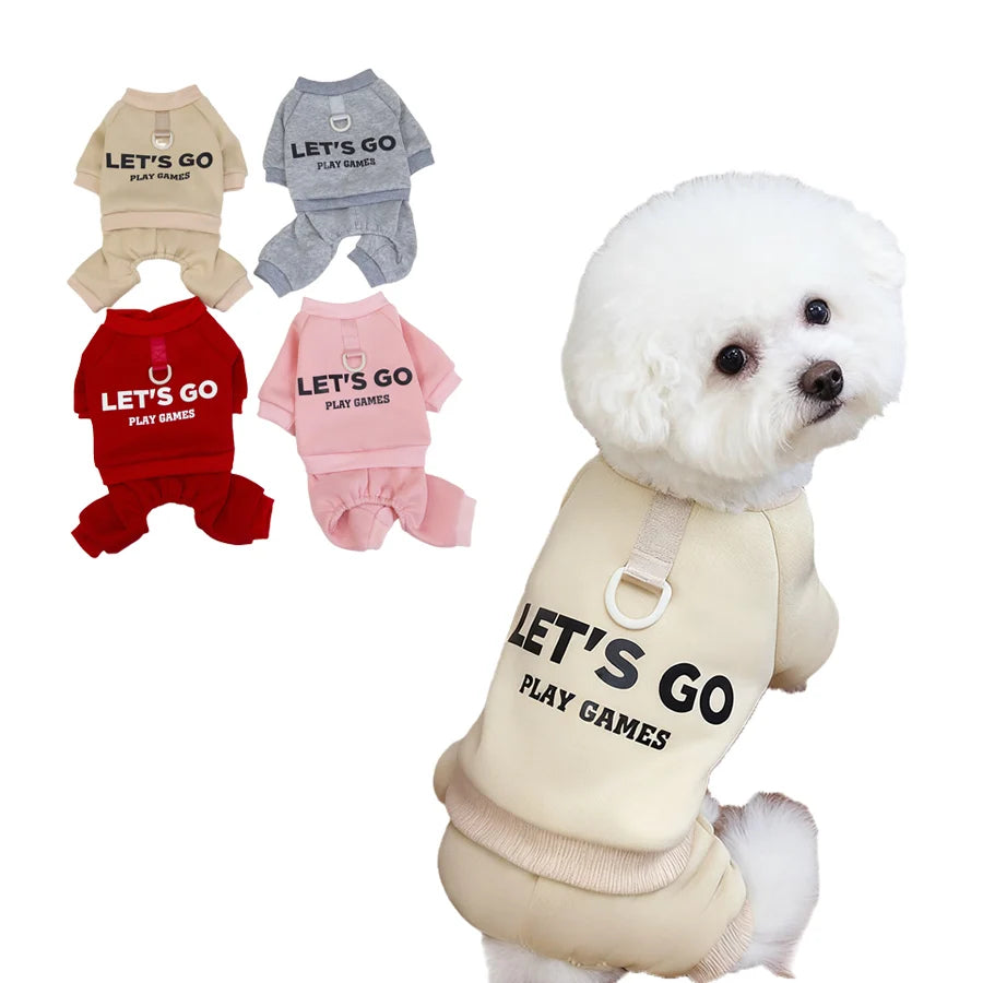 Dog Letter Jumpsuit Sweatshirt – Soft & Warm 4-Leg Pullover for Small & Medium Dogs