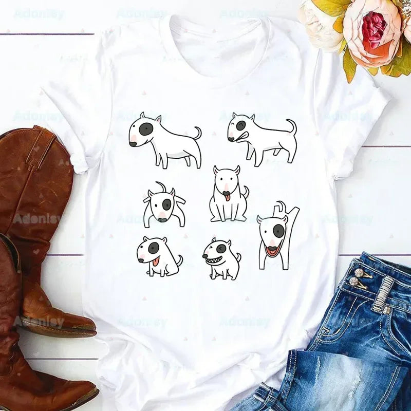 Bull Terrier T-Shirt — Cute Dog Group Graphic Tee for Women (S–XXXL)
