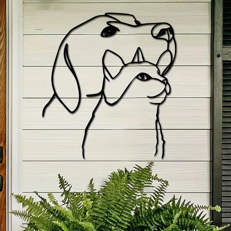 Classic Metal Dog & Cat Wall Art Sculpture — 11.81" Line Art