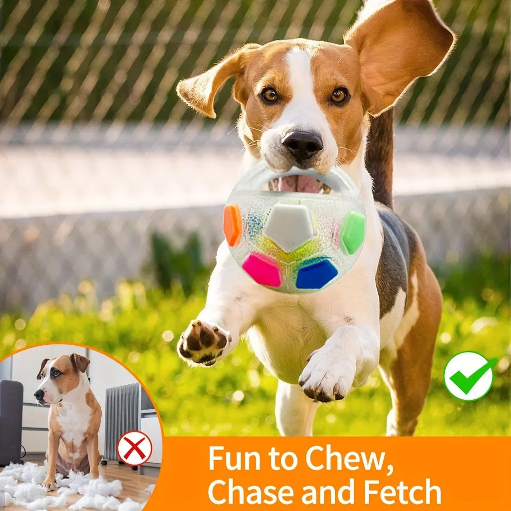 Squeaky Soccer Ball Dog Toy with Handle – Tug of War & Fetch Toy for All Breeds