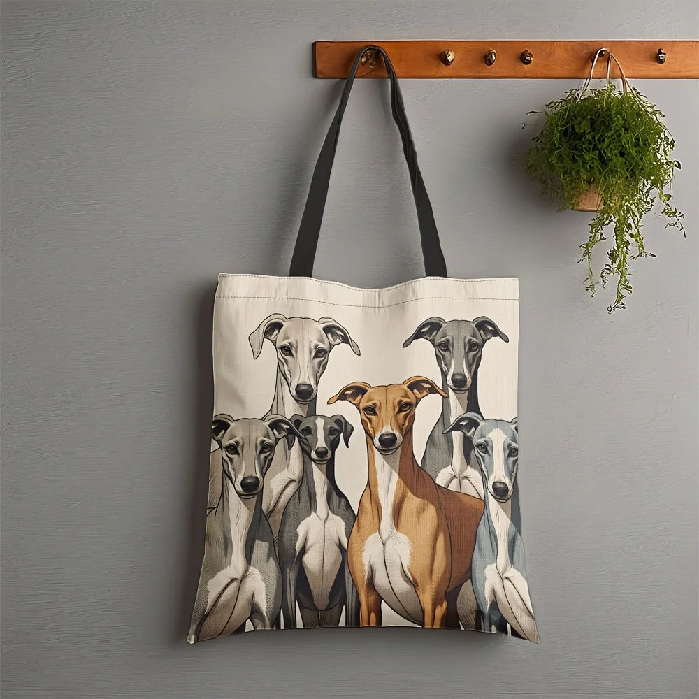 Greyhound & Whippet Dog Print Tote Bag — Reusable (40×40cm)