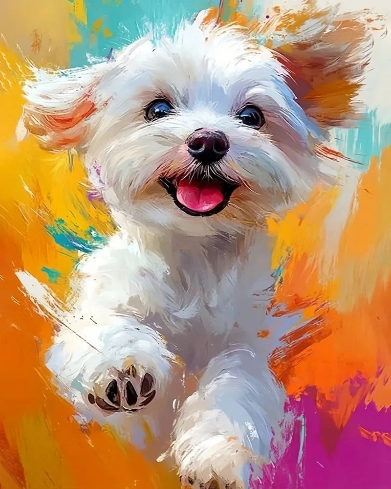 Paint By Numbers Dog Kit — Cute Puppy DIY Oil Painting for Adults