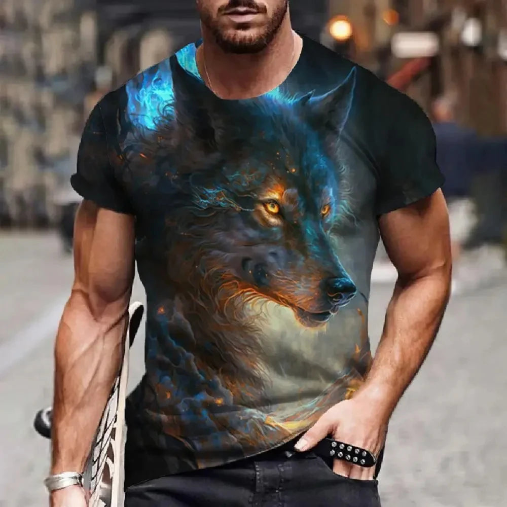 Men's 3D Wolf Print T-Shirt – Casual Streetwear Short Sleeve Tee