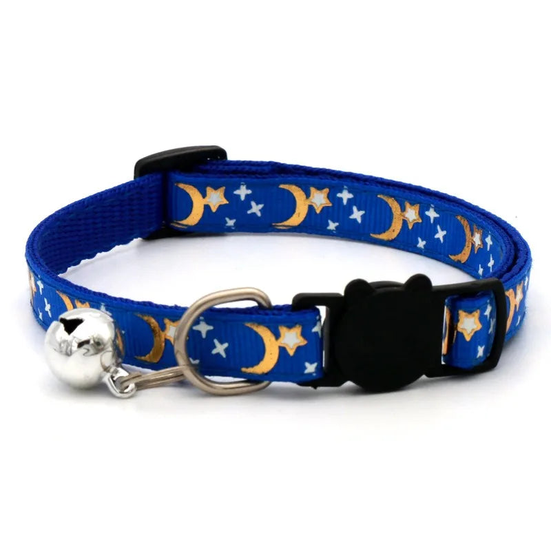 Colorful Dog & Cat Collar with Bell — Cartoon Paw Print, Adjustable, 14 Colours