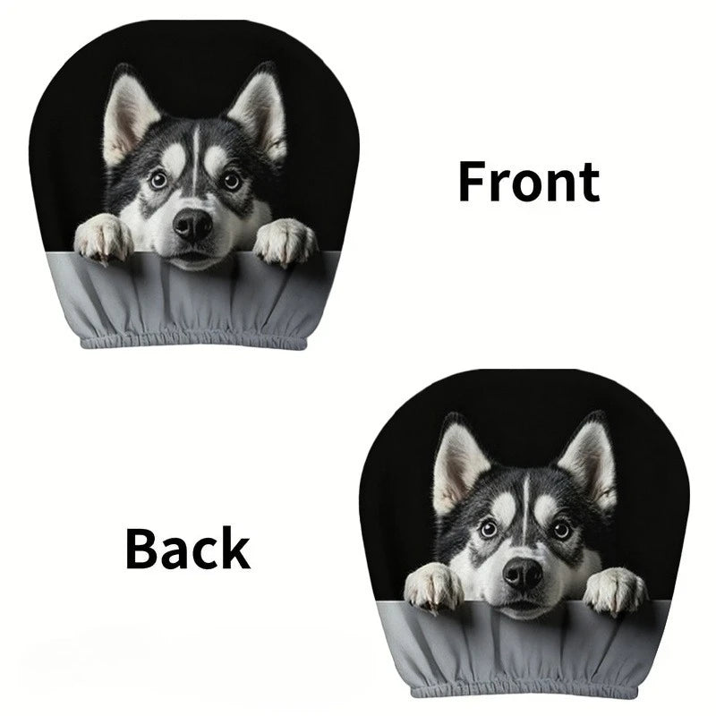 Husky Dog Car Headrest Covers – Set of 2 with Cute Husky Face Print