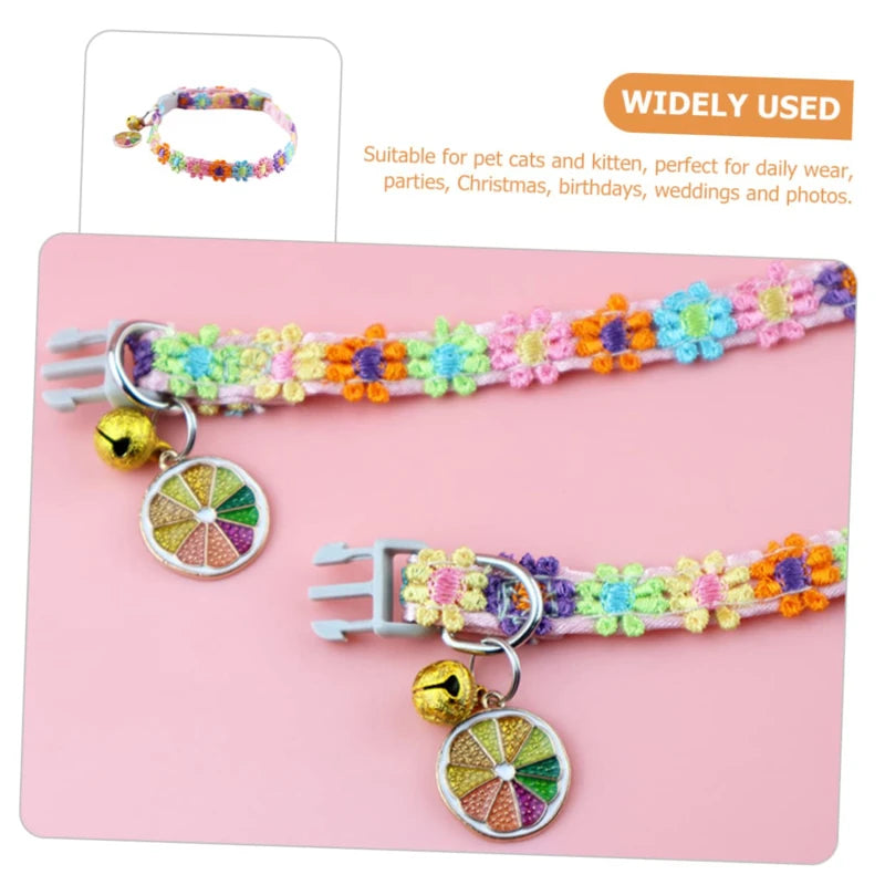 Colorful Dog & Cat Collar with Bell — Cartoon Paw Print, Adjustable, 14 Colours