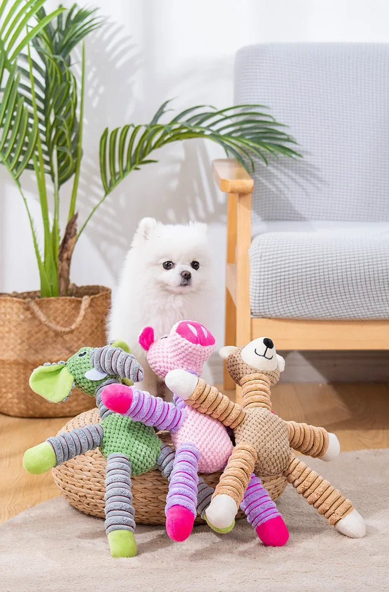 Squeaky Plush Dog Toy — Soft Animal Shape Chew & Molar Toy