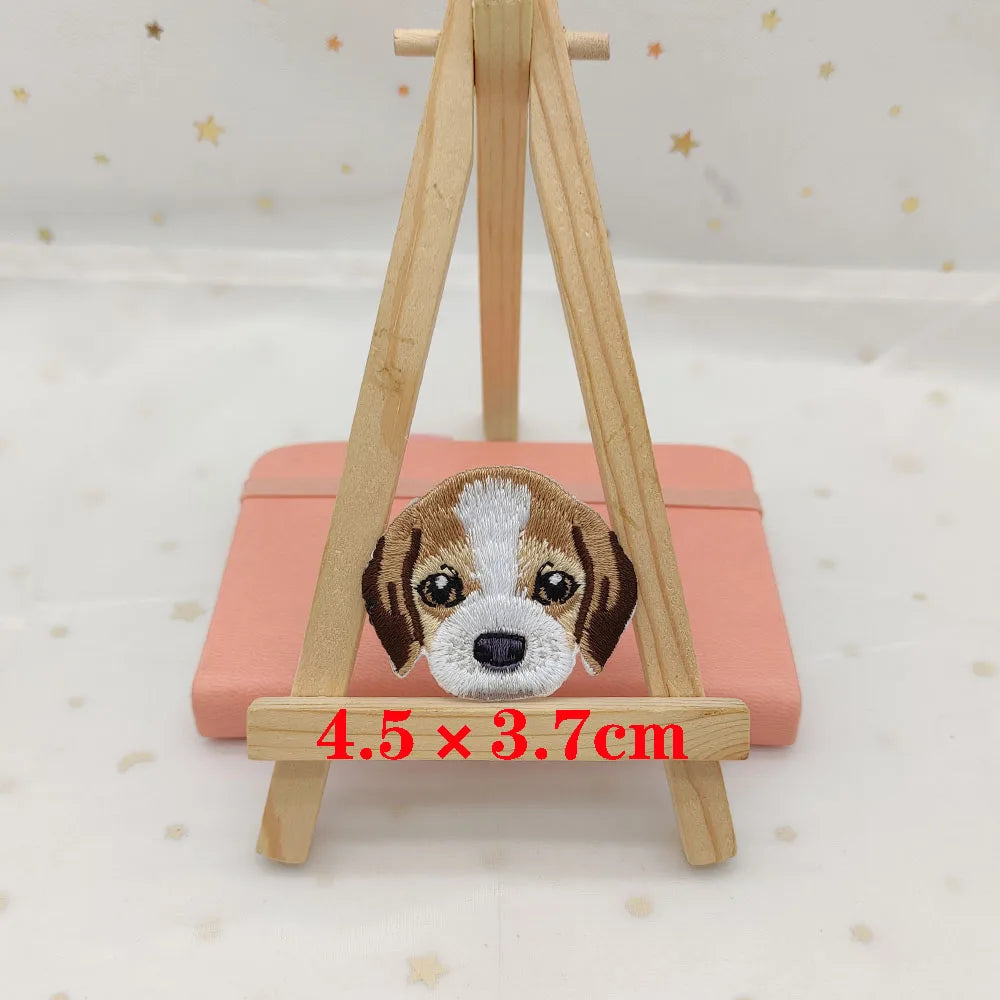 Dog Embroidery Iron-On Patch – Cute Dog Head Applique for Clothing & DIY