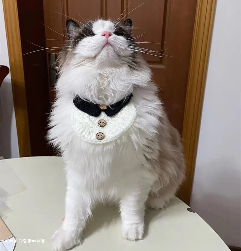 Hand-Knitted Dog Bib Scarf — Cute Cotton Collar for Small Dogs & Cats