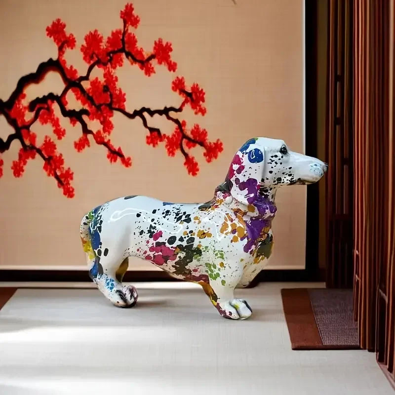 Colorful Dachshund Figurine – Hand-Painted Resin Decoration