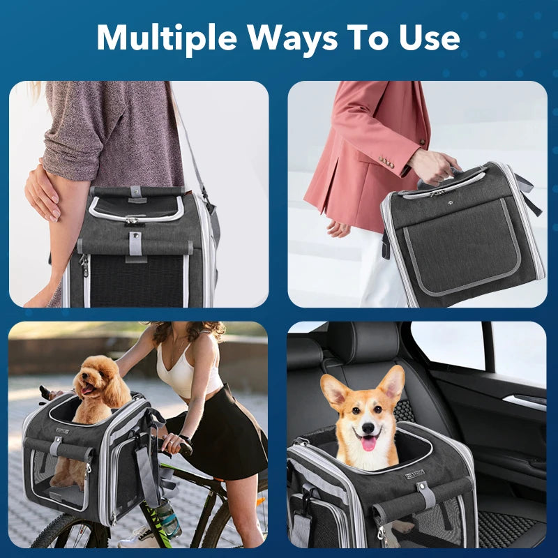 Dog Bike Basket – Expandable Foldable Pet Carrier with 4 Open Doors for Small & Medium Dogs