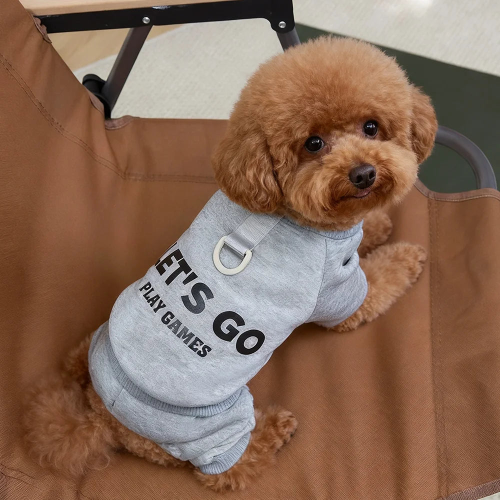 Dog Letter Jumpsuit Sweatshirt – Soft & Warm 4-Leg Pullover for Small & Medium Dogs