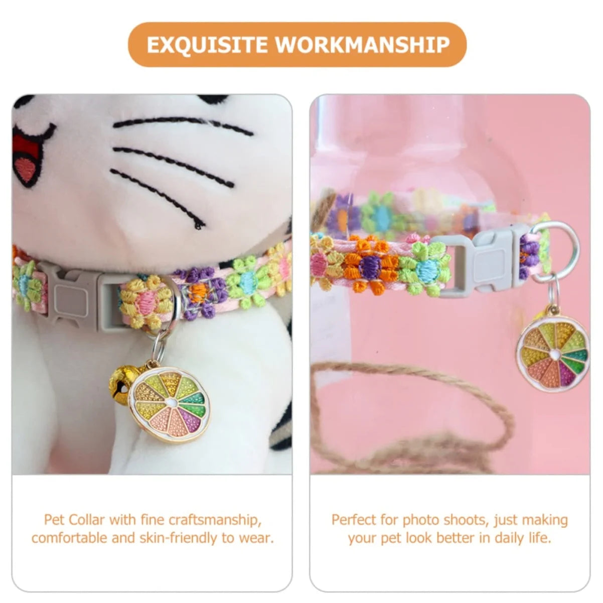 Colorful Dog & Cat Collar with Bell — Cartoon Paw Print, Adjustable, 14 Colours