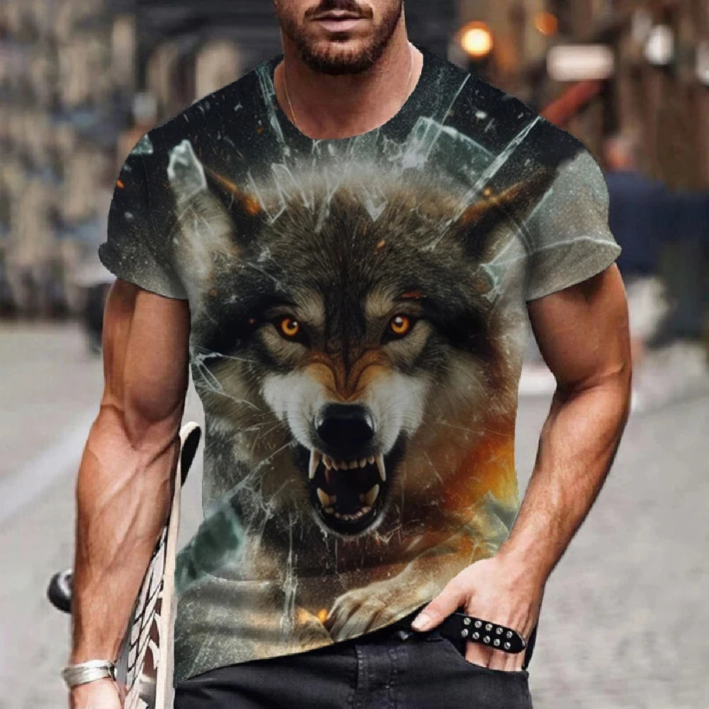 Men's 3D Wolf Print T-Shirt – Casual Streetwear Short Sleeve Tee