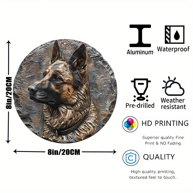 German Shepherd Round Metal Sign – Aluminum Wall Art for Home & Outdoor Decor