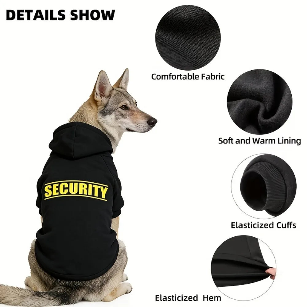 SECURITY Dog Hoodie – Fleece-Lined Pullover for Medium to Large Dogs