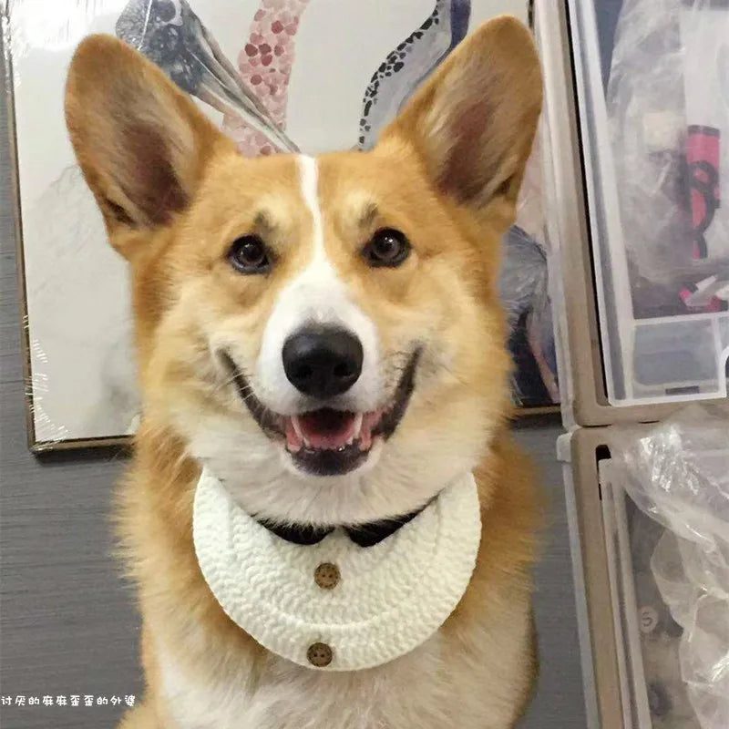 Hand-Knitted Dog Bib Scarf — Cute Cotton Collar for Small Dogs & Cats