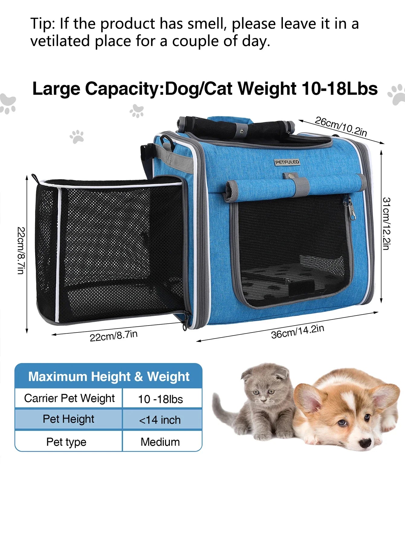 Dog Bike Basket – Expandable Foldable Pet Carrier with 4 Open Doors for Small & Medium Dogs