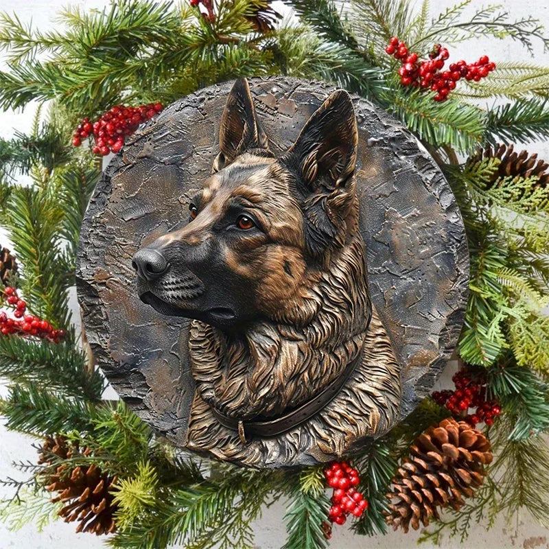 German Shepherd Round Metal Sign – Aluminum Wall Art for Home & Outdoor Decor