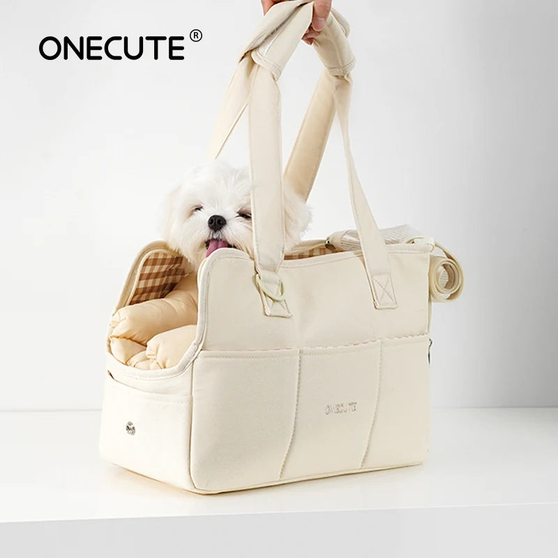 Portable Shoulder Dog Carrier Bag — Cotton Handbag for Small Dogs & Cats
