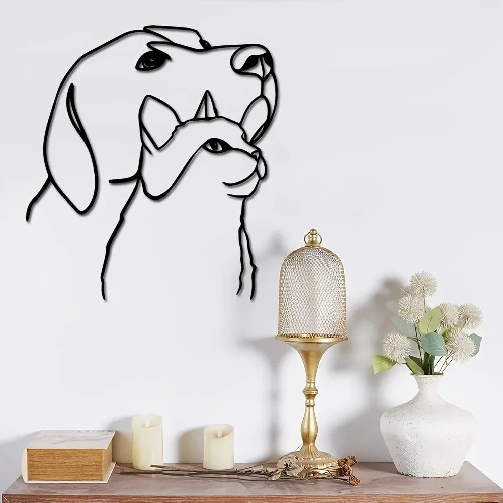Classic Metal Dog & Cat Wall Art Sculpture — 11.81" Line Art
