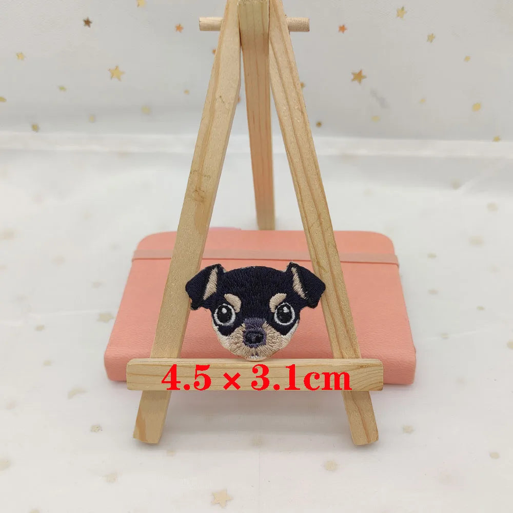 Dog Embroidery Iron-On Patch – Cute Dog Head Applique for Clothing & DIY