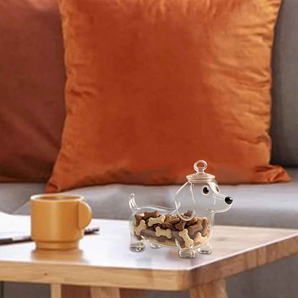 Dachshund Glass Treat Jar — Airtight Dog Snack Storage Canister