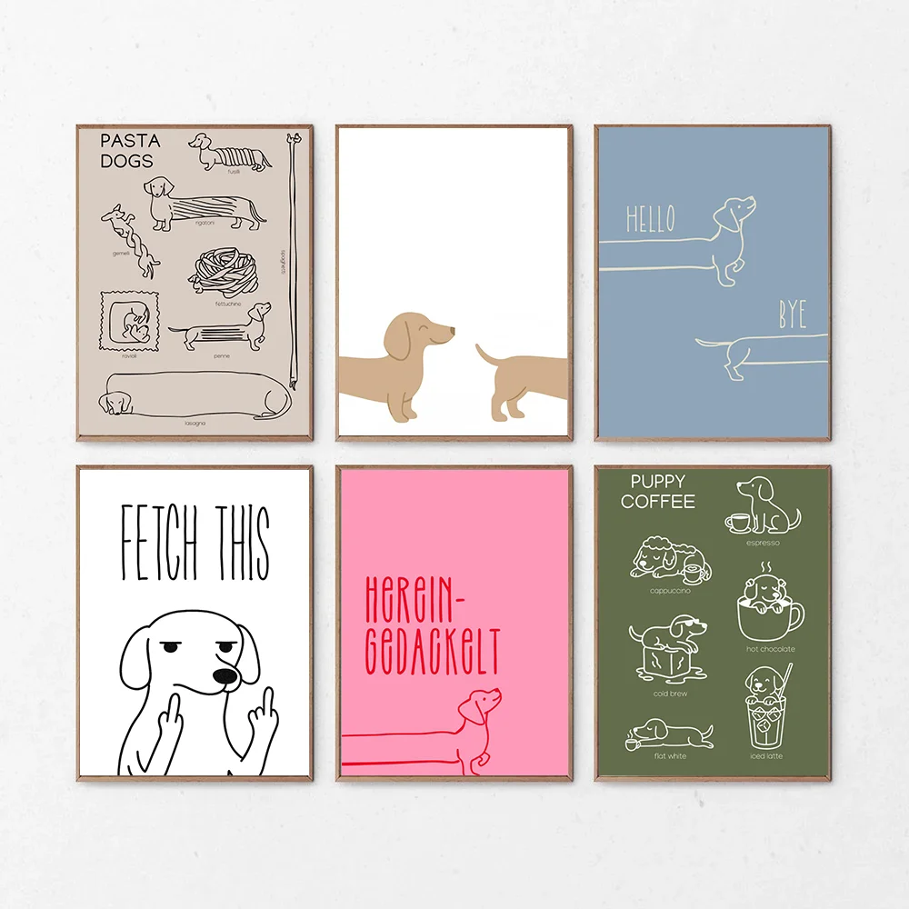 Minimalist Dachshund Dopamine Poster – Fun Puppy Wall Art Print