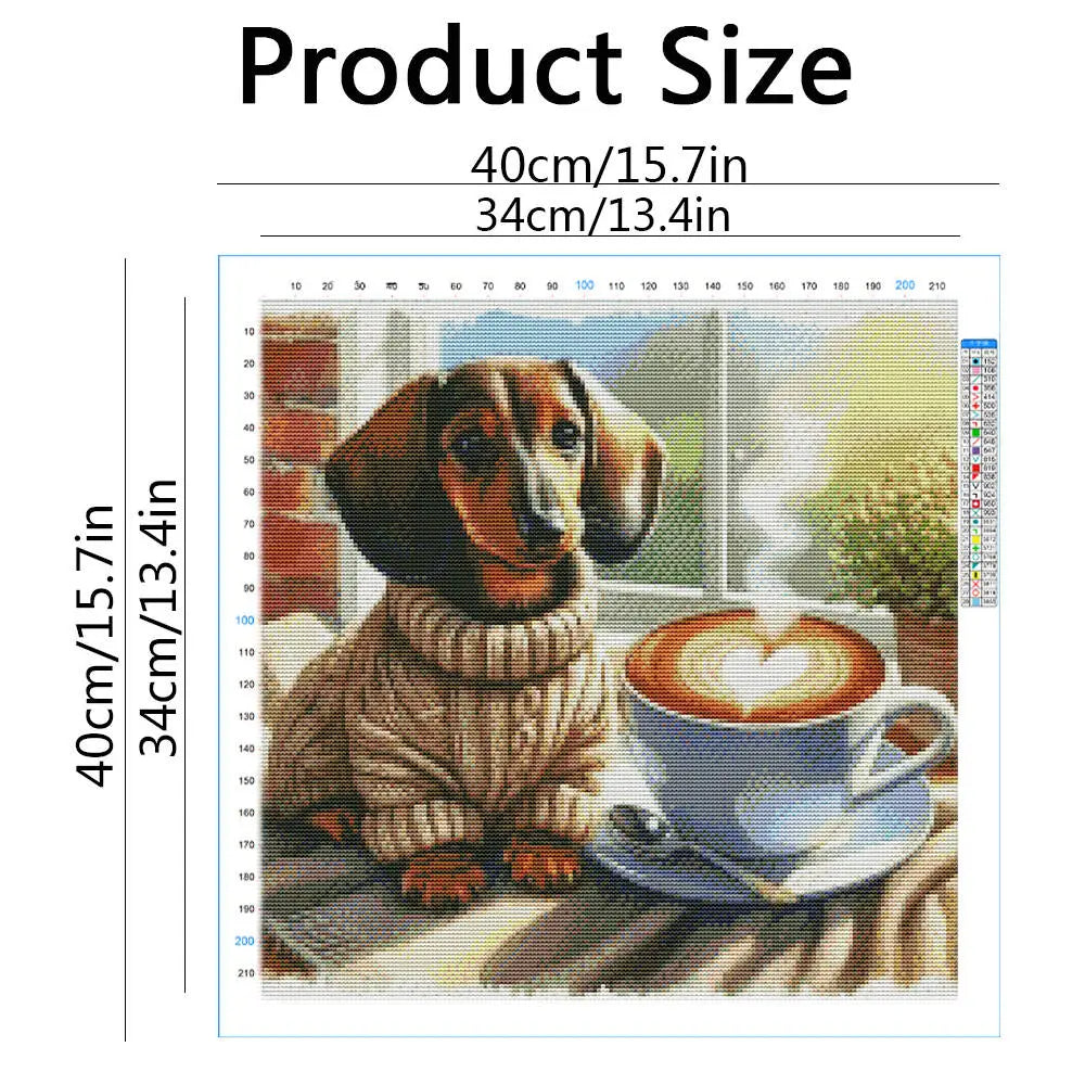 Dachshund & Latte Cross Stitch Kit – DIY Embroidery for Dog Lovers