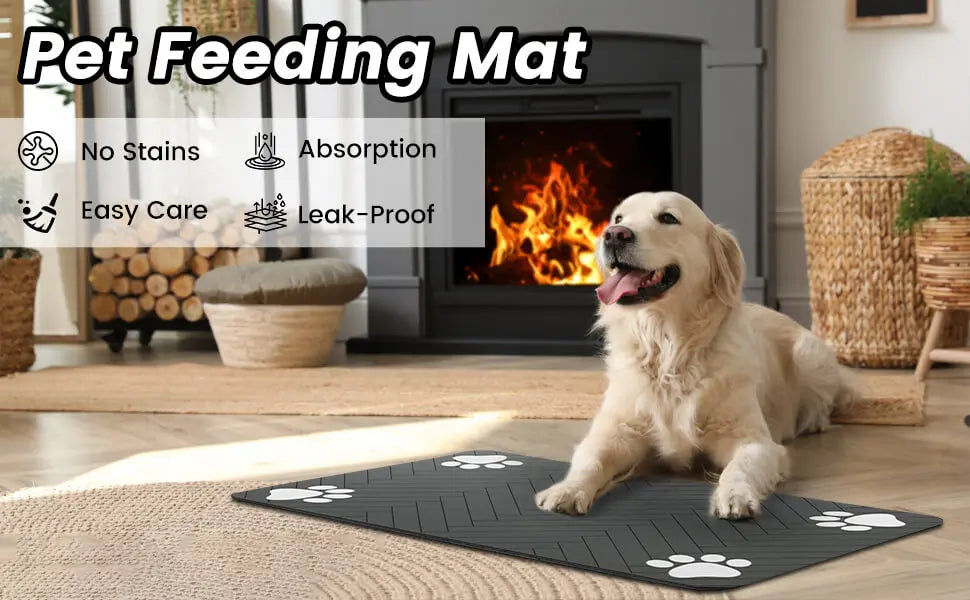 Absorbent Pet Feeding Mat with Non-Slip Waterproof Backing