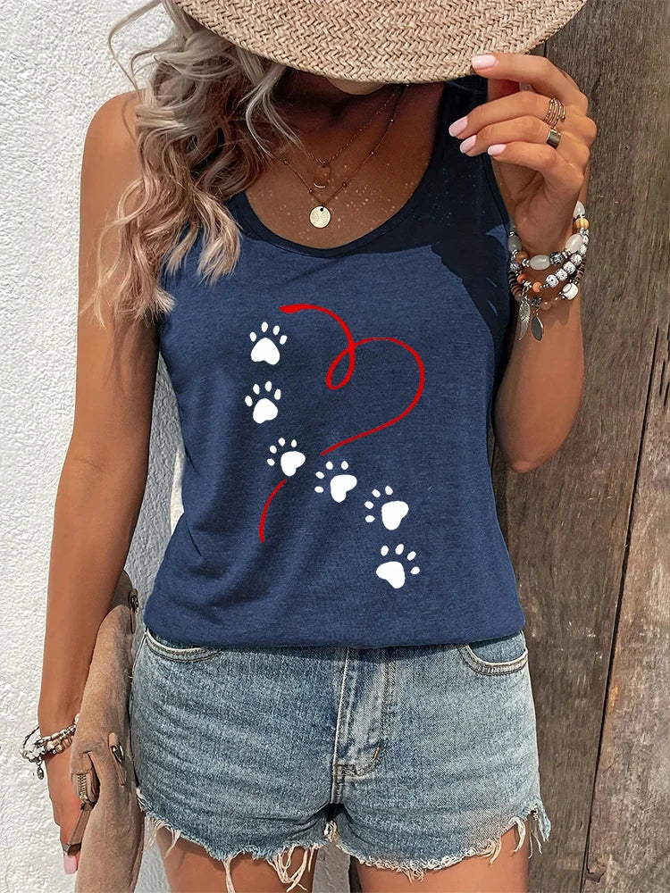 Dog Paw Heart Racerback Tank Top — Casual Graphic Tee for Dog Lovers