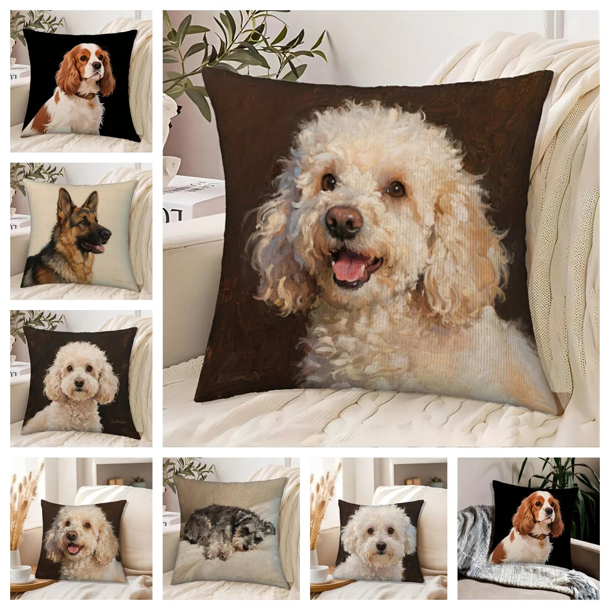 Dog Lover Oil Painting Pillow Cover — Double-Sided Print Cushion Case