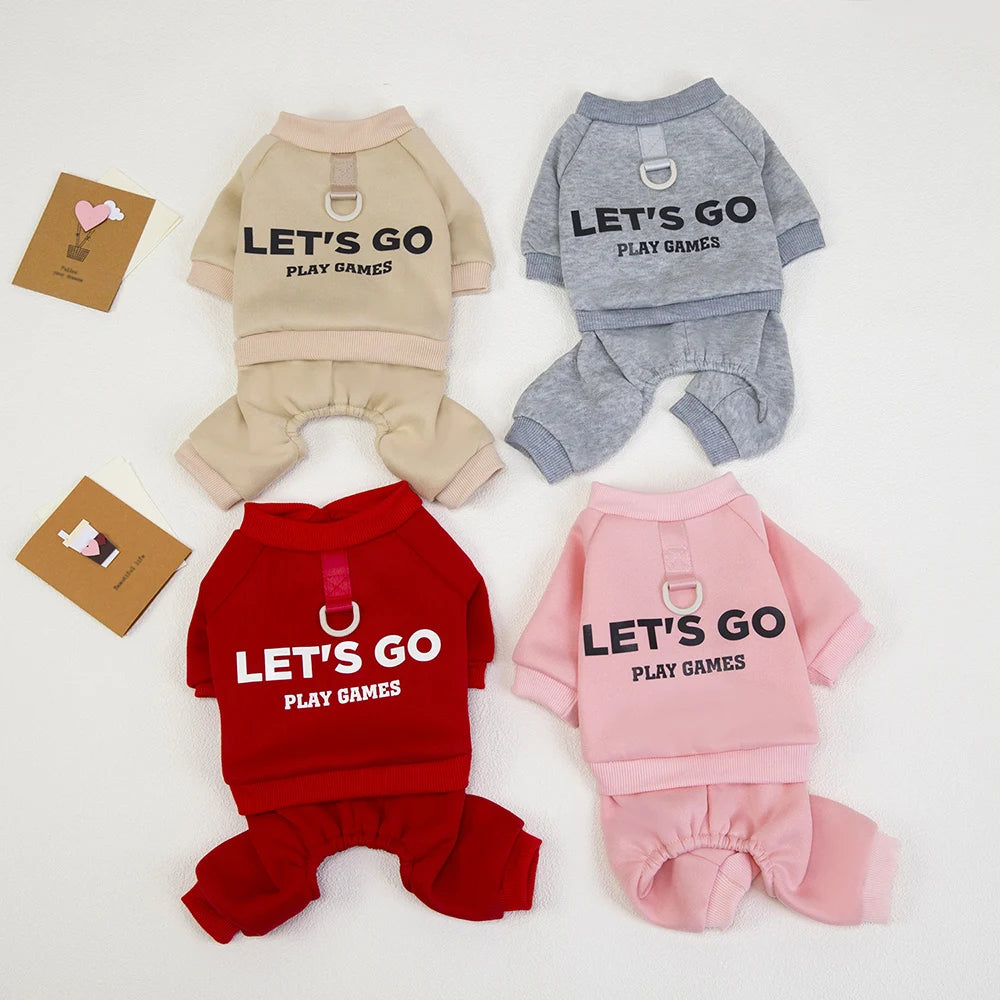 Dog Letter Jumpsuit Sweatshirt – Soft & Warm 4-Leg Pullover for Small & Medium Dogs