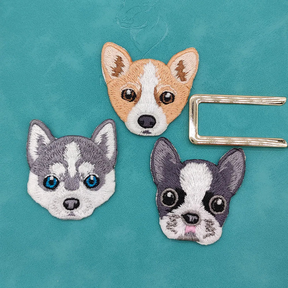 Dog Embroidery Iron-On Patch – Cute Dog Head Applique for Clothing & DIY