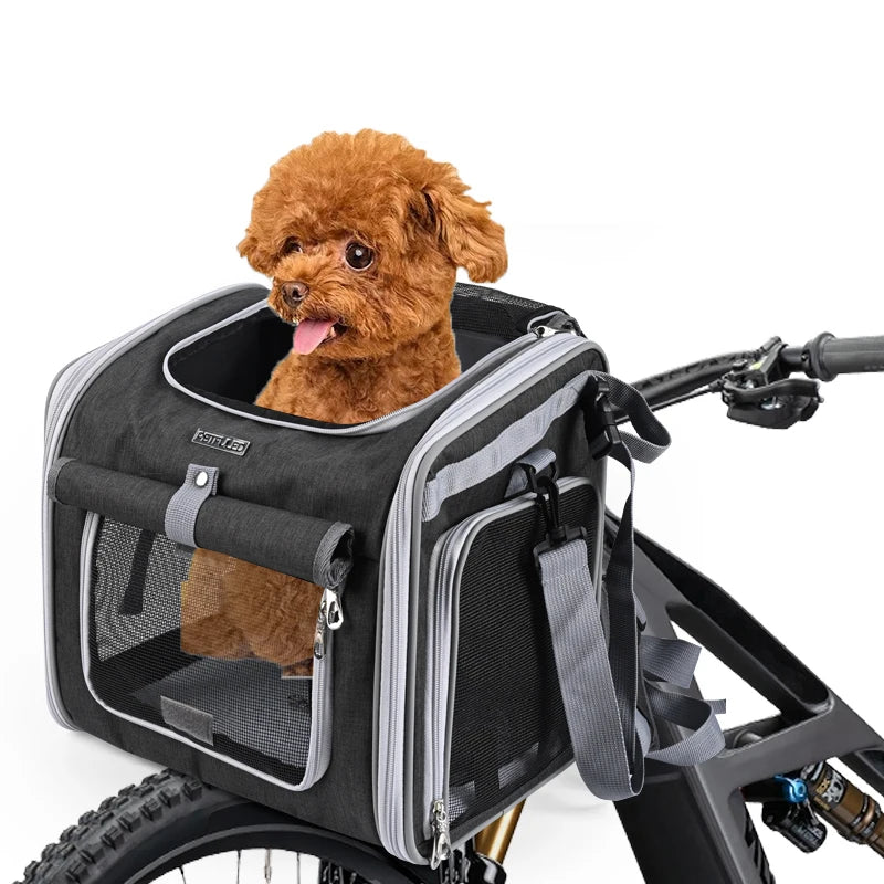 Dog Bike Basket – Expandable Foldable Pet Carrier with 4 Open Doors for Small & Medium Dogs