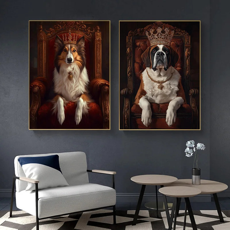 Royal Dog Portrait Canvas Print – Watercolour Wall Art for Dog Lovers